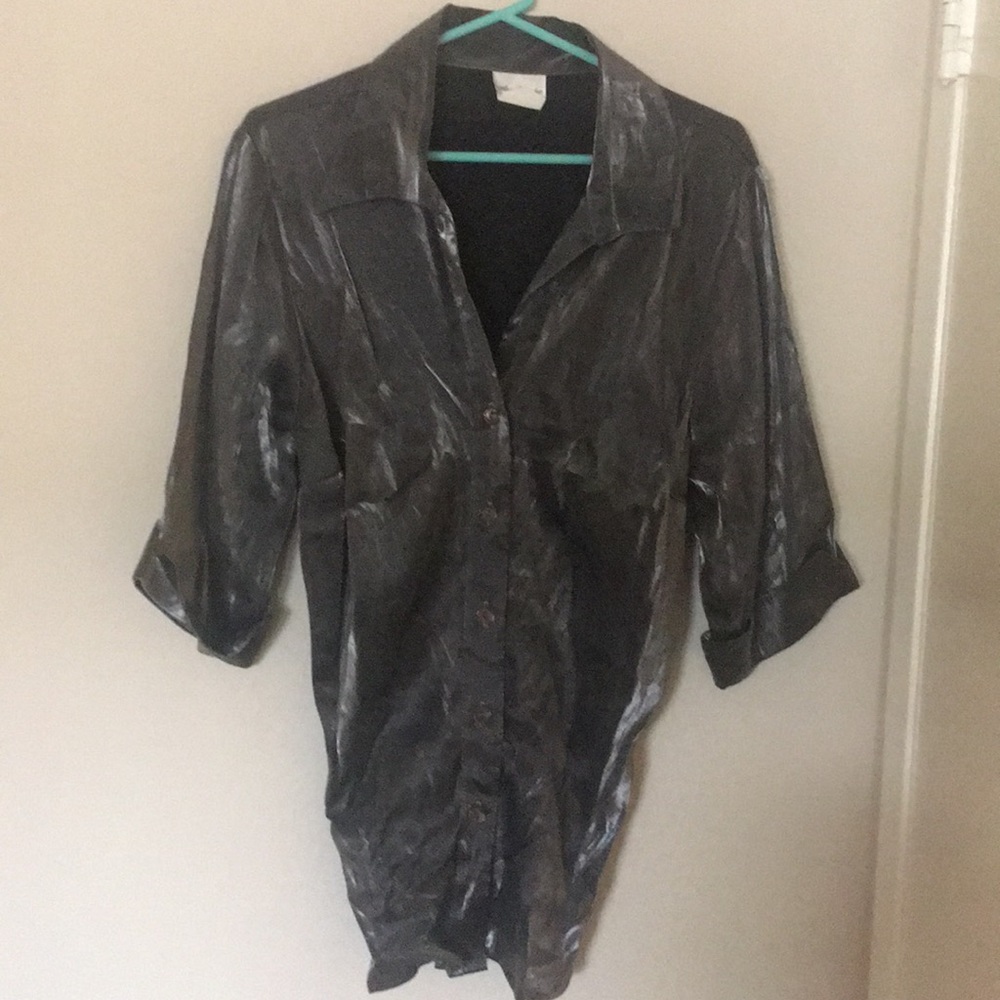 Metallic silver sparkly button up